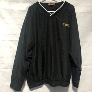 Harrington Jacket Men's Large Black Windbreaker Pullover V-Neck Logo